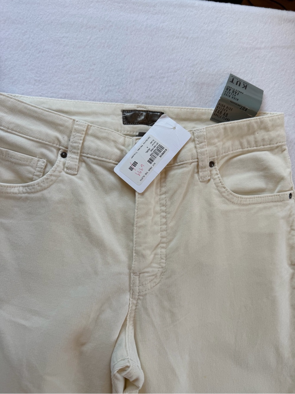 Kut from the Kloth High Rise Kelsey Women's Cream Courdoroy Jeans size 4 - Picture 2 of 11